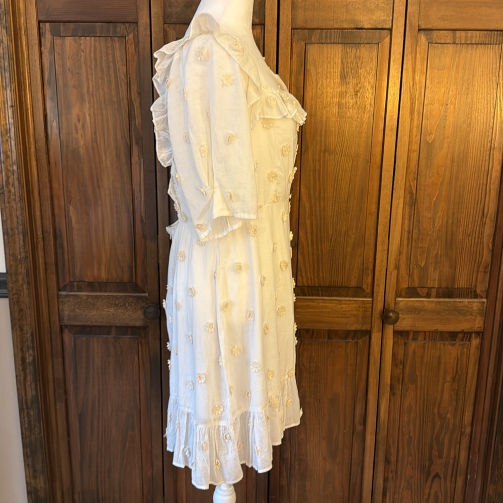 RIXO Camile Floral-Appliquéd Lace Embroidered Cotton-Gauze Dress Cream NWT US 10 - Picture 13 of 16